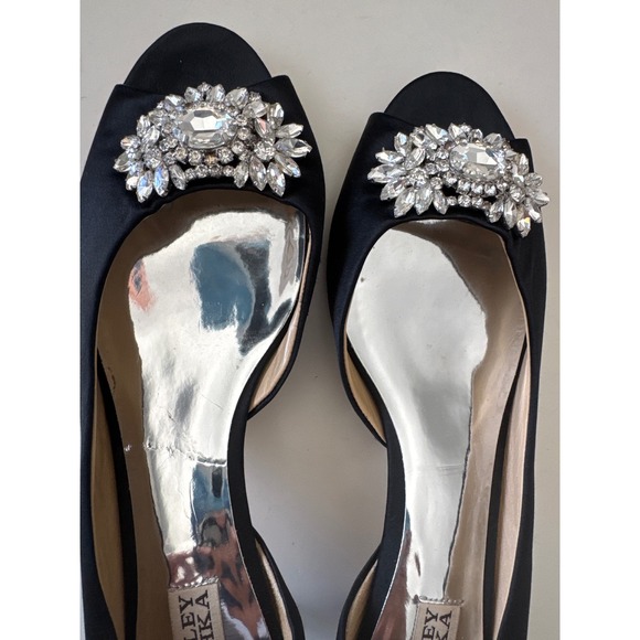 Badgley Mischka Black Macie Satin Jeweled D'Orsay Pump Shoes Sz 9.5 - Picture 7 of 9